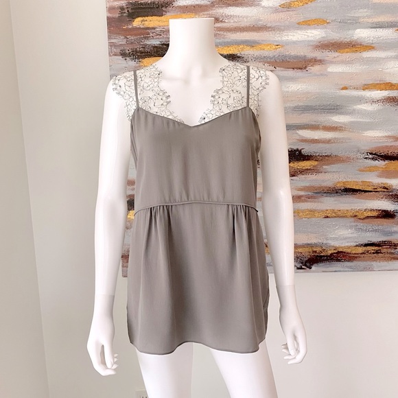 Club Monaco Tops - CLUB MONACO Silk Cami Tank with Lace Shoulder Detail